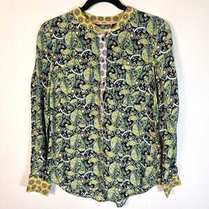 Boden Silk Blouse Women's 4R Multicolored Paisley Floral Popover Preppy Classic